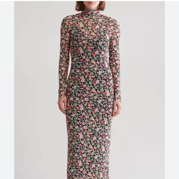 AFRM Los Angeles Marni Turtleneck Long sleeve Mesh Bodycon floral dress NWT - Picture 2 of 4